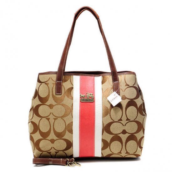 Coach Hamptons Weekend Signature Stripe Medium Khaki Totes AEW | Women